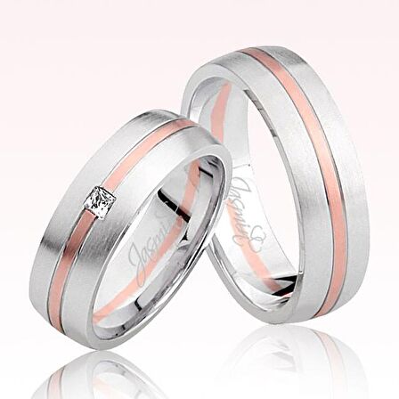 Beyaz Rose Şeritli Taşlı Altın Alyans 3105-1
