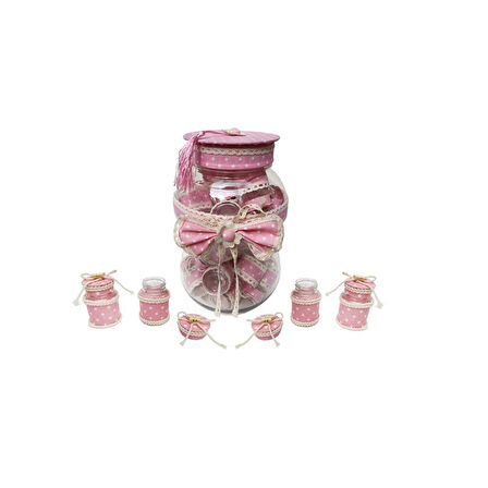 Kavanoz Süslenmiş 30 Lu Set Hazır Bebek Şekeri (30 Adet)  Pembe