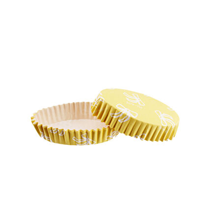 Cupcake Kalıbı Pet Kapsül Oval Model Kek Kalıbı (100 Adet) F11  Fiyonklu Sarı