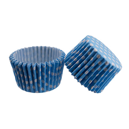 Cupcake Kalıbı Pet Kapsül Kek Kalıbı 48X34 MM (100 Adet)  Puantiyeli Mavi