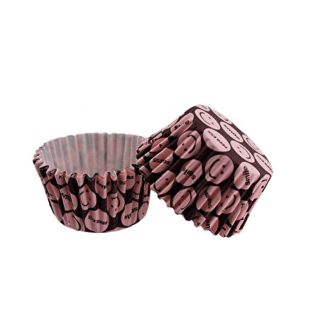 Cupcake Kalıbı Pet Kapsül  Kek Kalıbı 48X34 MM (100 Adet)  Pembe Emoji