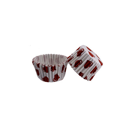 Kek Kalıbı Pet Kapsül 52X45 MM Kağıt Cupcake Kağıdı (100 Adet)  Bordo Kalp Desen