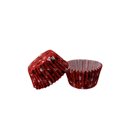 Kek Kalıbı Pet Kapsül 52X45 MM Kağıt Cupcake Kağıdı (100 Adet)  Kırmızı Üzeri Fiyonk Ve Kalp Desenli