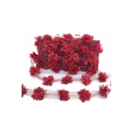 Lazer Kesim Tülden Çiçek (Şifon Çiçek) (10 Metre)  Bordo