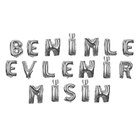 Folyo Balon Benimle Evlenirmisin  Yazısı  40 CM  Gümüş