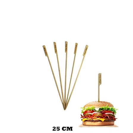 Özel Ahşap Yassı Saplı Çöp Şiş Çubuğu 25 CM (100 Adet)