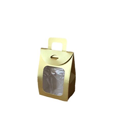 Kına Ve Çerez Çantası Pencereli Karton 7.5X11X4 (20 Adet)  Gold