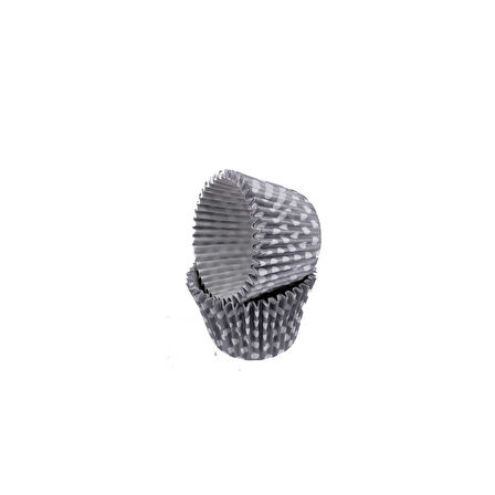 Cupcake Kalıbı Pet Kapsül Kek Kalıbı 48X34 MM (100 Adet)  Puantiyeli Gümüş