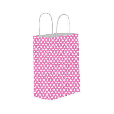 Kağıt Hediye Çantası Puantiyeli Battal Boy 31X41 CM (25 Adet)  Puantiyeli Pembe