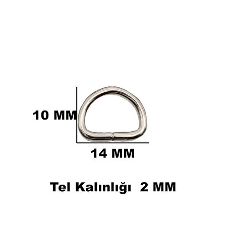 Anahtarlık Montaj Halkası D Çanta Bağlantı Halkası 14x10 MM (100 Adet)  Gümüş