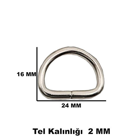 Anahtarlık Montaj Halkası D Çanta Bağlantı Halkası 24x16 MM (100 Adet)  Gümüş