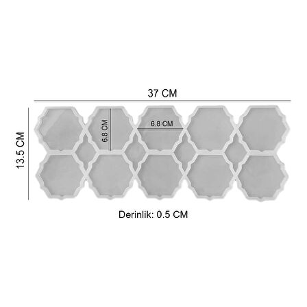 Epoksi Silikon Kalıp Altıgen Tırtıklı Kenar Bardak Altı Ve Magnet Kalıbı 6.8 CM 10 Lu