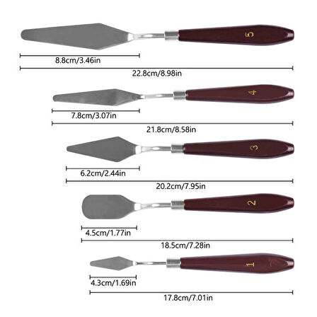 Palet Bıçakları Spatula Yağlı Akrilik Boya Sanatçı Seti Bıçağı 1 2 3 4 5