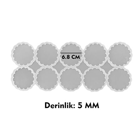 Epoksi Silikon Kalıp Dalgalı Kenar Magnet Kalıbı 6.8 CM 10 Lu