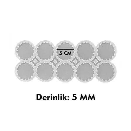 Epoksi Silikon Kalıp Dalgalı Kenar Kolye Anahtarlık Kalıbı 5 CM 10 Lu