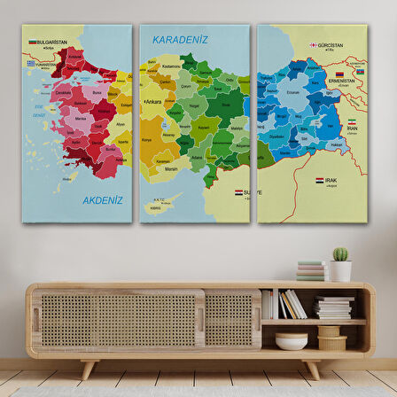 Harita Sepeti Türkiye Haritası Kanvas Tablo Sınır Komşulu Eğitici Dekoratif Tablo 3105