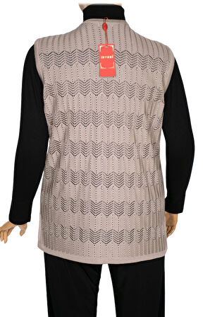 Hesna Kadın Gökçe Triko Ajurlu Boncuklu Cepli Taş Beji Yelek