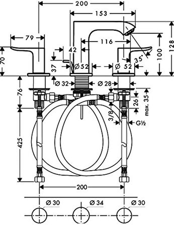 Hansgrohe Metrıs 3-Delikli Lavabo Bataryası 100 Ankastre Krom - 31083000