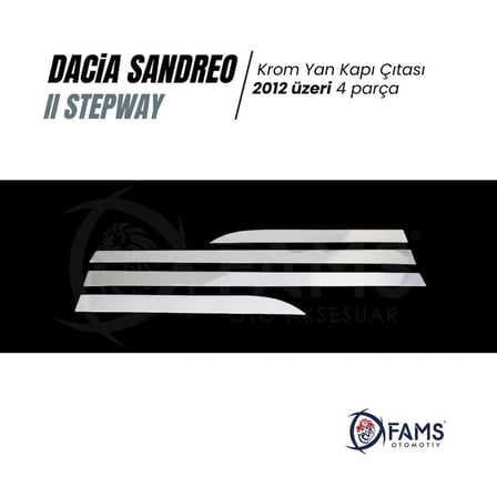 Dacia Sandero Stepway Krom Yan Kapı Çıtası 4 Kapı 2012> Paslanmaz Çelik