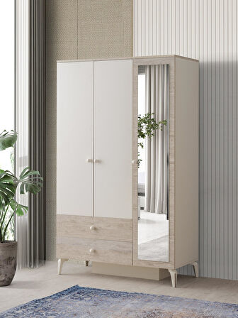 Petra 3 Kapaklı Aynalı Elbise Dolabı Gardrop 120x55x200 