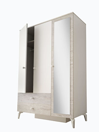 Petra 3 Kapaklı Aynalı Elbise Dolabı Gardrop 120x55x200 