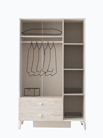 Petra 3 Kapaklı Aynalı Elbise Dolabı Gardrop 120x55x200 