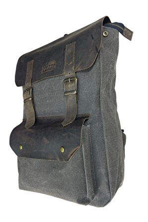 Vintage Kanvas Deri Su Geçirmez Unisex Laptop Bölmeli Okul Seyahat Kamp Sırt Çantası 31 cm X 44 cm