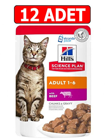 Hills biftek kedi konservesi 12adet adult yetişkin kedi yaş maması pouch