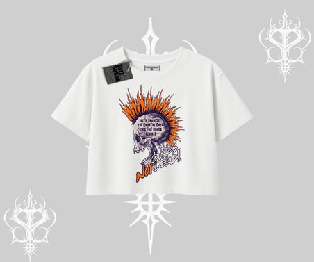 Oversize Crop Tshirt Burning Skull Rebel Street Anthem