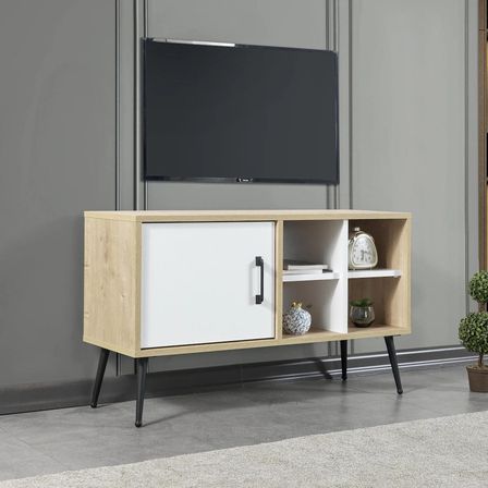 3111 Şile Metal Ayaklı Metal Kulplu 100 Cm Tv Ünitesi - Beyaz Safir