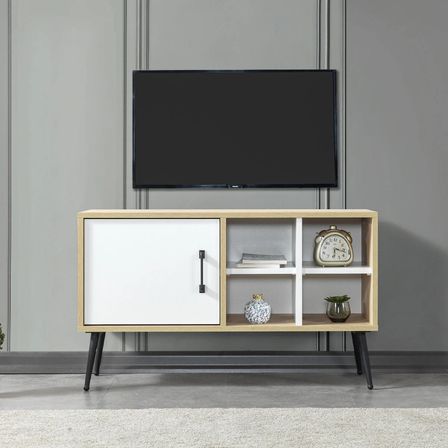 3111 Şile Metal Ayaklı Metal Kulplu 100 Cm Tv Ünitesi - Beyaz Safir