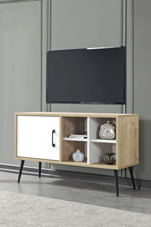 3111 Şile Metal Ayaklı Metal Kulplu 100 Cm Tv Ünitesi - Beyaz Safir