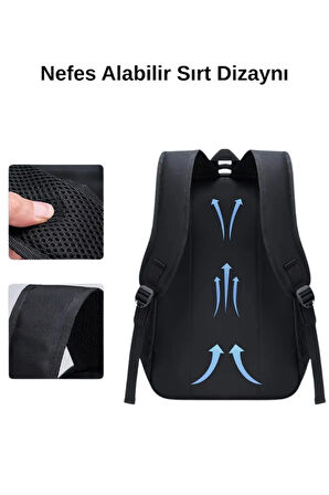 3 Bölmeli Unisex Siyah Renk Laptop Okul Kurs Kamp Seyehat Gezi Günlük Kullanım Sırt Çantası