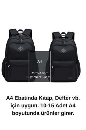 3 Bölmeli Unisex Siyah Renk Laptop Okul Kurs Kamp Seyehat Gezi Günlük Kullanım Sırt Çantası