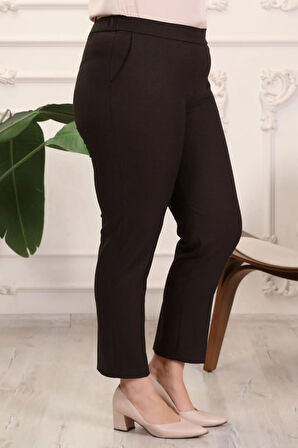 Gabardin Kumaş Kahve Büyük Beden Arka Lastikli Pantolon