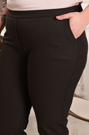 Gabardin Kumaş Kahve Büyük Beden Arka Lastikli Pantolon