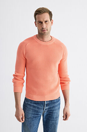 Erkek Bisiklet Yaka Selanik Örgü Pamuklu Triko Kazak Somon