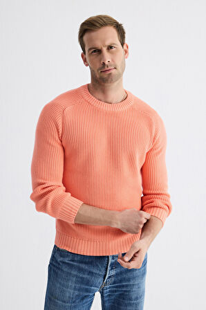 Erkek Bisiklet Yaka Selanik Örgü Pamuklu Triko Kazak Somon