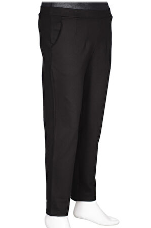 Barem Kadın Buse Rahat Kalıp Yan Cepli Orta Kalın Çelikli Siyah Pantolon