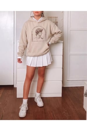 Unisex Ars Longa Vita Brevis Baskılı Oversize Hoodie Kapüşonlu Sweatshirt
