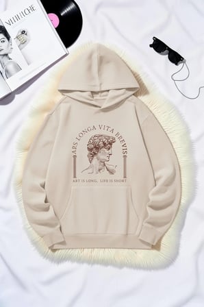 Unisex Ars Longa Vita Brevis Baskılı Oversize Hoodie Kapüşonlu Sweatshirt