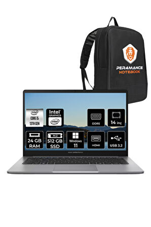 Asus ExpertBook P1 Intel Core i5 13420H 24GB 512GB SSD 14" FHD W11P Taşınabilir Bilgisayar & PER4 Çanta