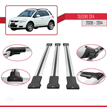 Suzuki SX4 II (JY) 2006-2014 Arası ile Uyumlu FLY Model Ara Atkı Tavan Barı Gri 3 Adet