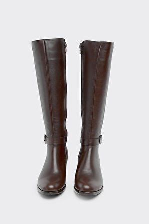 Bilekten Kemerli Hakiki Deri Fermuarlı Kadın Çizme