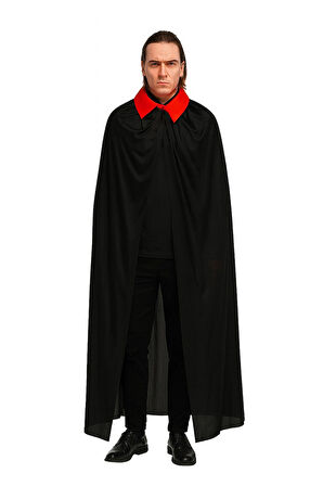 Kırmızı Yakalı Siyah Dracula Pelerin 120 cm