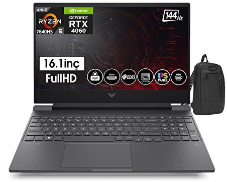 HP Victus Amd Ryzen 5 7640HS 16gb DDR5 Ram 1tb SSD 8GB RTX4060 16,1 İnç 144Hz IPS FHD Windows11Pro Taşınabilir Bilgisayar Z7Z4N1EA20+ZettaÇanta