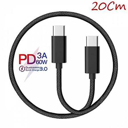 Polham USB Type C Giriş İçin 20 Cm Type C To Type C 60W Süper Hızlı Şarj ve Daha Kablosu,