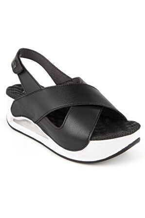 Assos Anatomik Air Max Taban Kadın Cırtlı Sandalet Siyah Beyaz