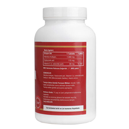 Collagen 1000 MG Hyaluronic Acid Vitamin C 180 Tablet Kolajen