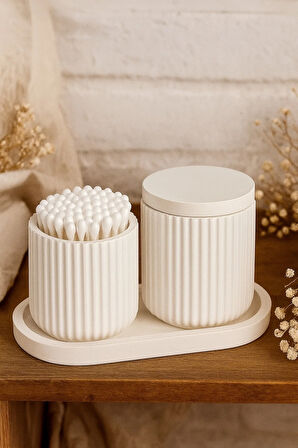 Banyo ve Makyaj Organizer Seti – 4 Parçalı Modern Tasarım, Çizgili Kapaklı Kutu